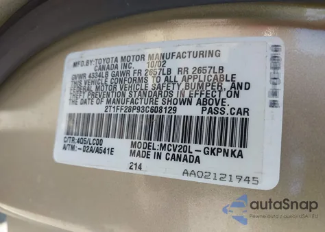 2003 Toyota Camry Solara Sle V6 z USA, uszkodzony, nr VIN 2T1FF28P93C608129